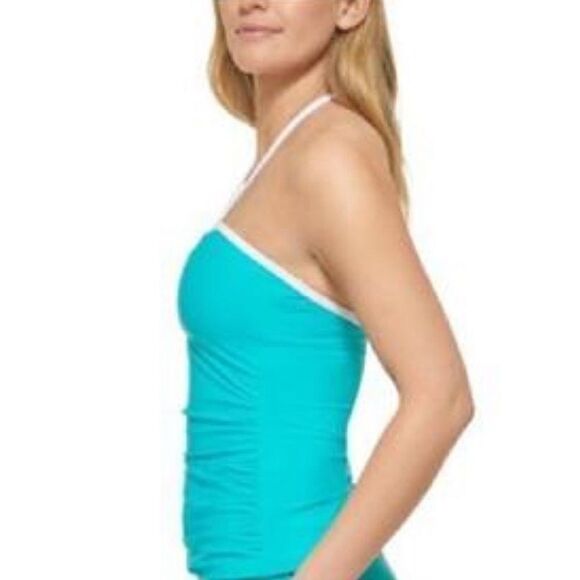 Calvin Klein V-Wire Bandeau Halter Tankini Swim Top Tropical Waters Blue XXL New - Picture 6 of 9